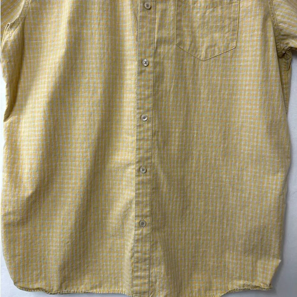 The North Face A3G4C Button Up Shirt XL Yellow Gray Check Cotton Short Sleeve XL